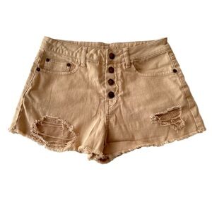 💕 Sun & Shadow Boho Button Up Style Shorts Distressed Raw Hem Size 27